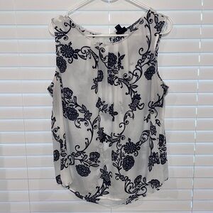 Worthington Black and White Floral Pattern Sleeveless Top [Size XL]